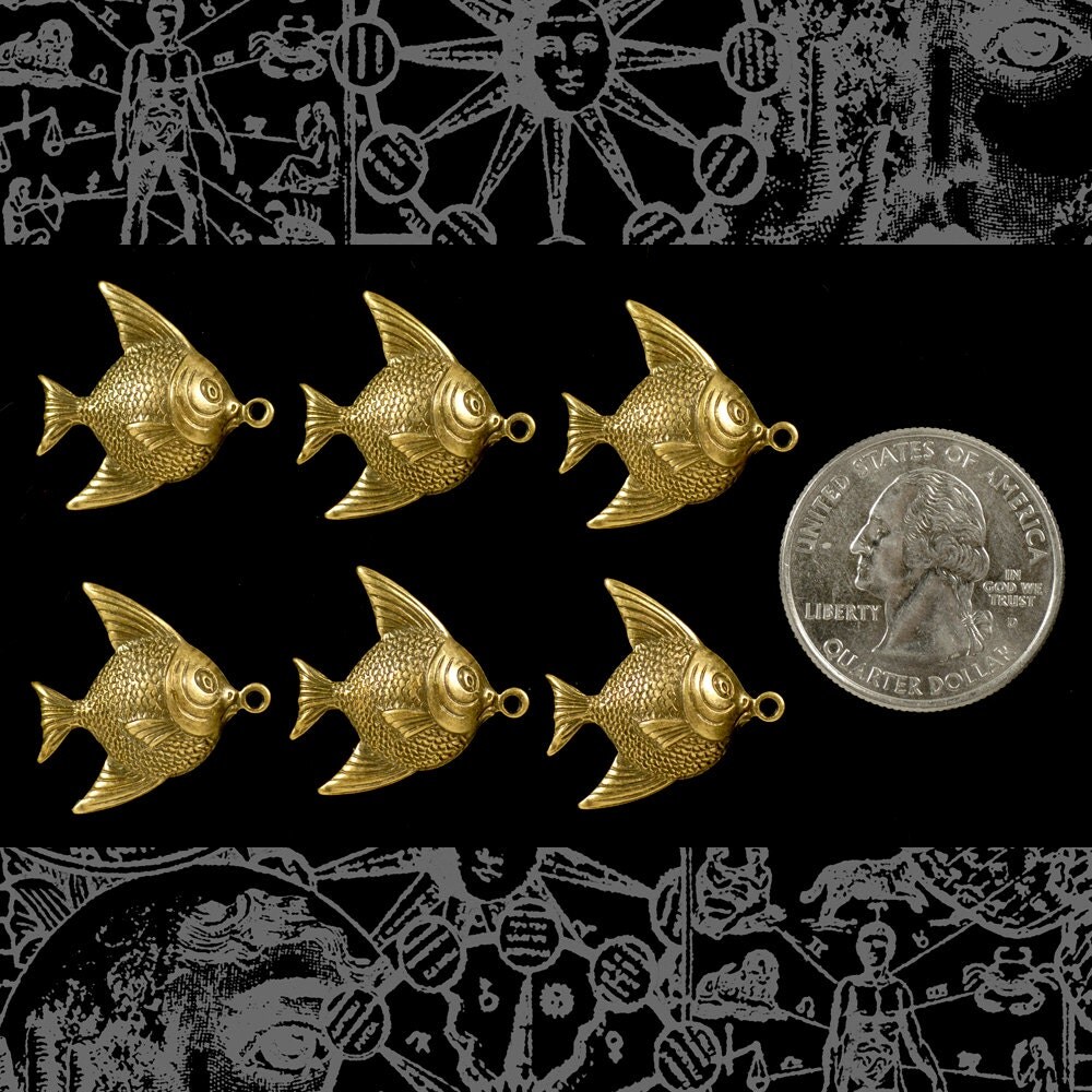 Antiqued Brass Fish Charms - Set of Six - AB-C28