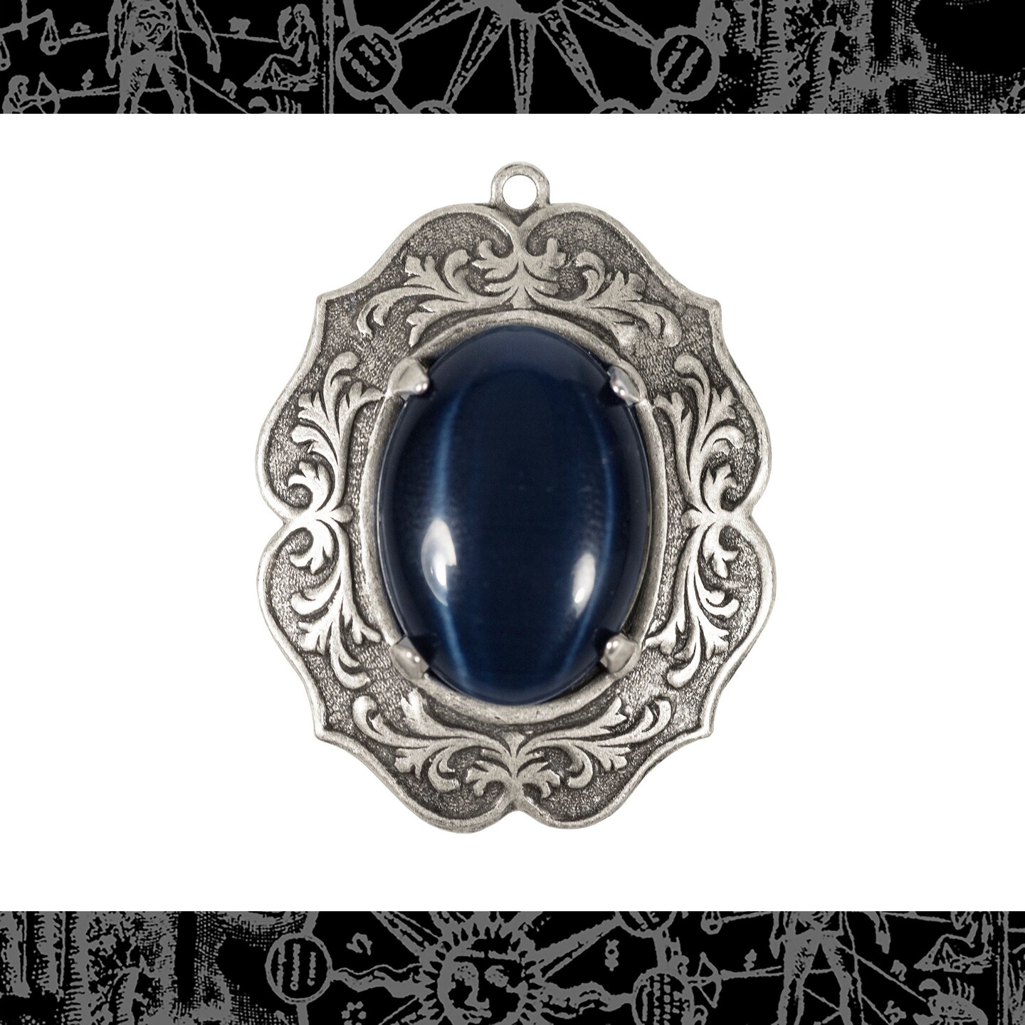 Vintage Heavy Baroque Antiqued Silver Plated Brass 25mm x 18mm Frame with Prongs - One - S-F26