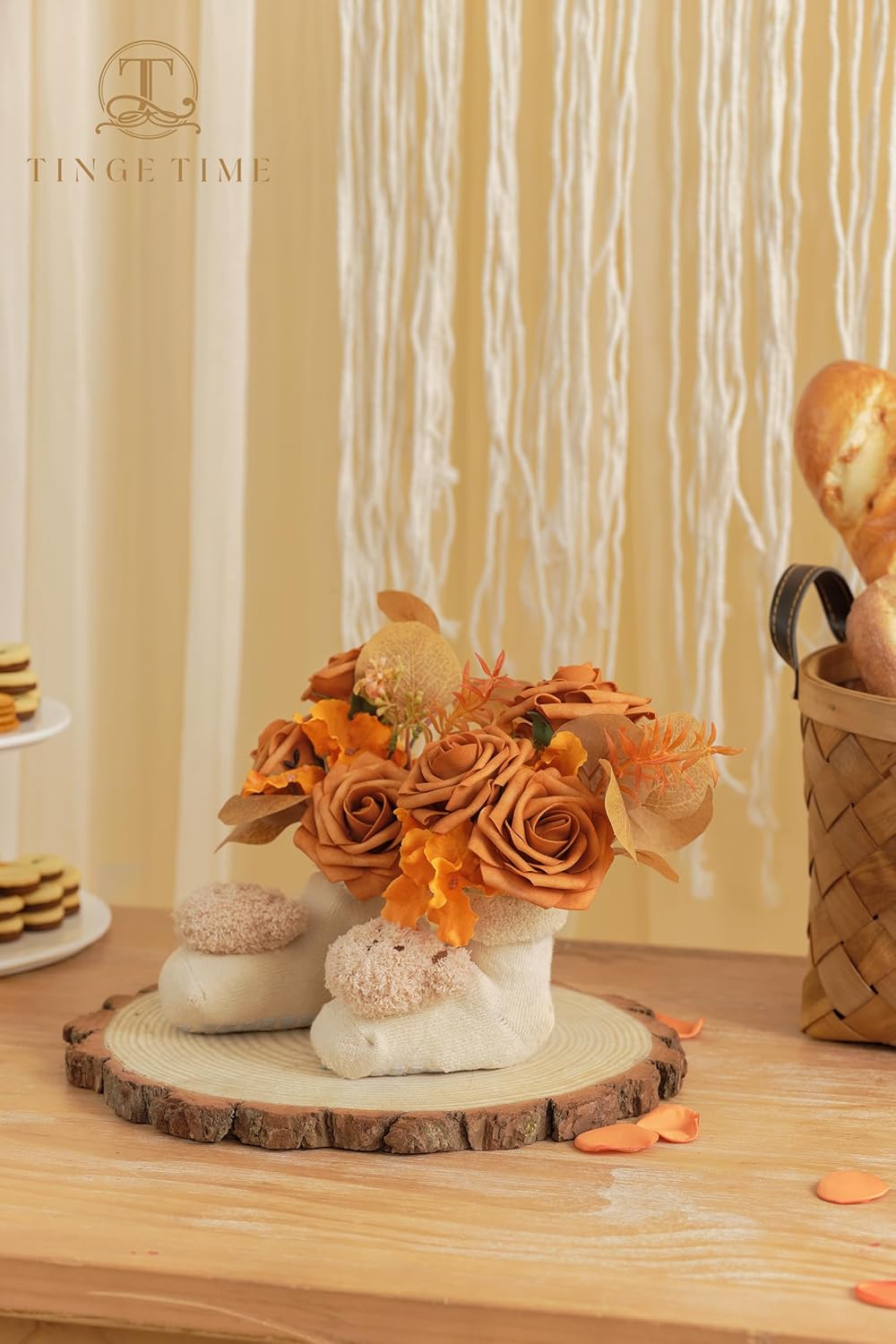 25PCS Burnt Orange Artificial Rose Flowers Faux Burnt Orange Flowers for Floral Arrangements