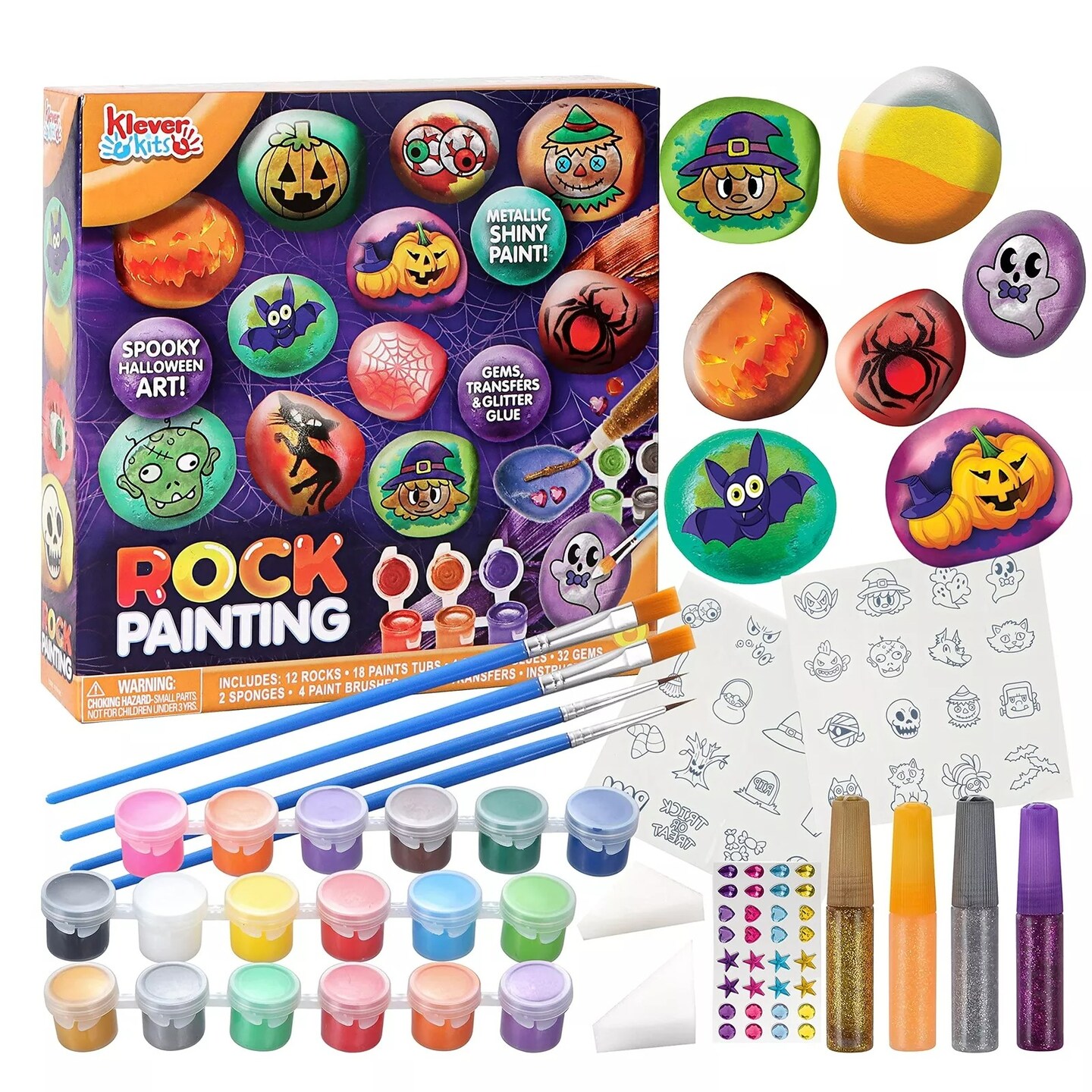 Joyin Halloween Rock Painting Kit for Kids Arts Crafts 18 Paint Tubs 12 Rocks