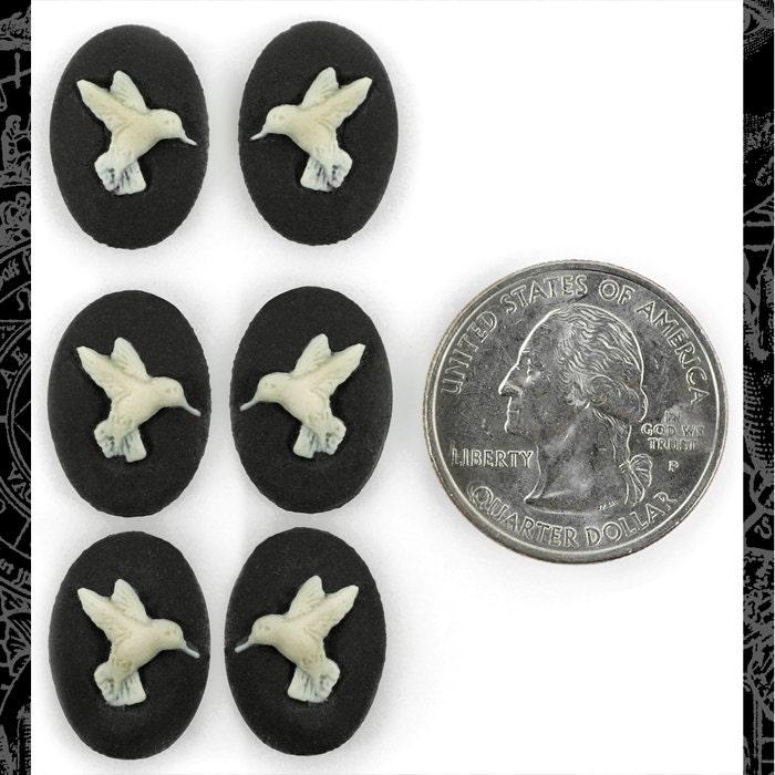 Black Mirror Image Hummingbird Cameos 13mm x 18mm - Set of Six - Three Pairs - CAM113