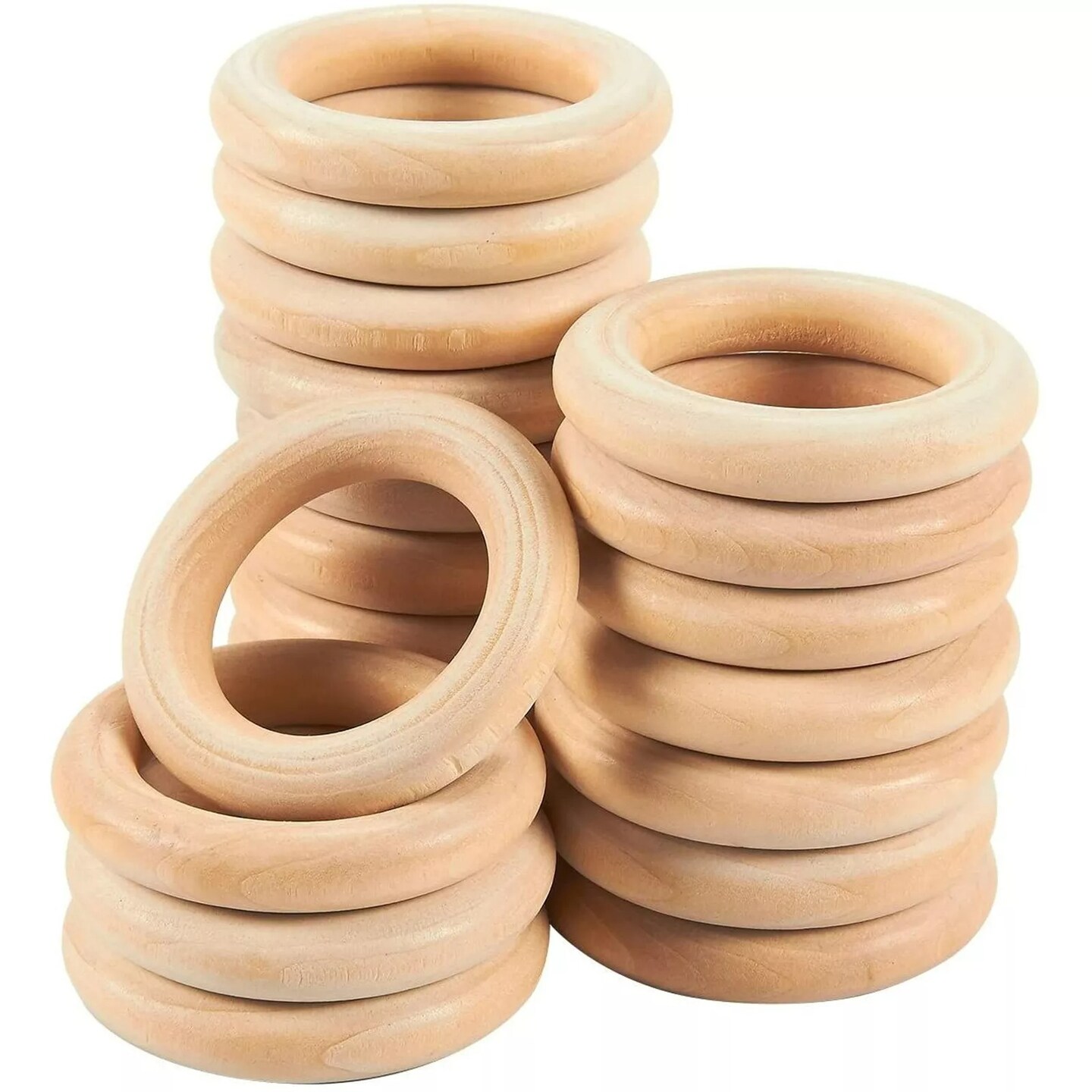 20 Pack Unfinished Natural Wooden Rings for Macrame, DIY Crafts, 2.1 In