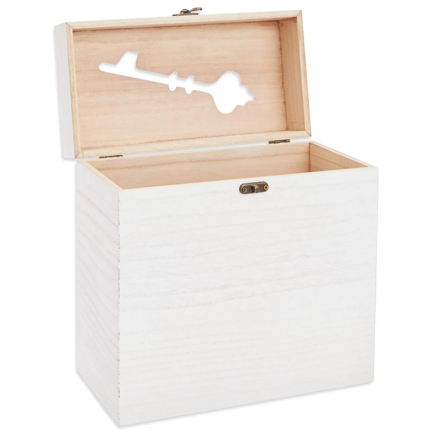 Rustic Wooden Wedding Card Box with Lock and Slot for Reception, White, 9.8x5x10