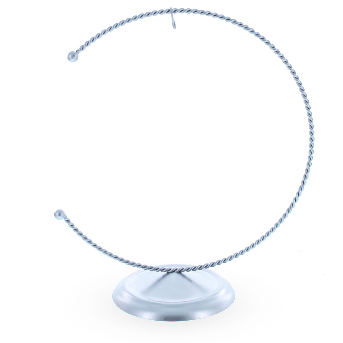 Crescent Moon Twisted Silver Metal Ornament Display Stand 9 Inches (Poland)