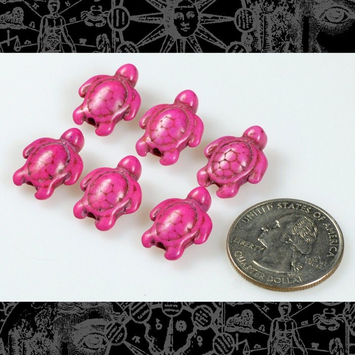Bright Pink Magnesite Turtle Beads - Set of Six - XXX - Bead-B17