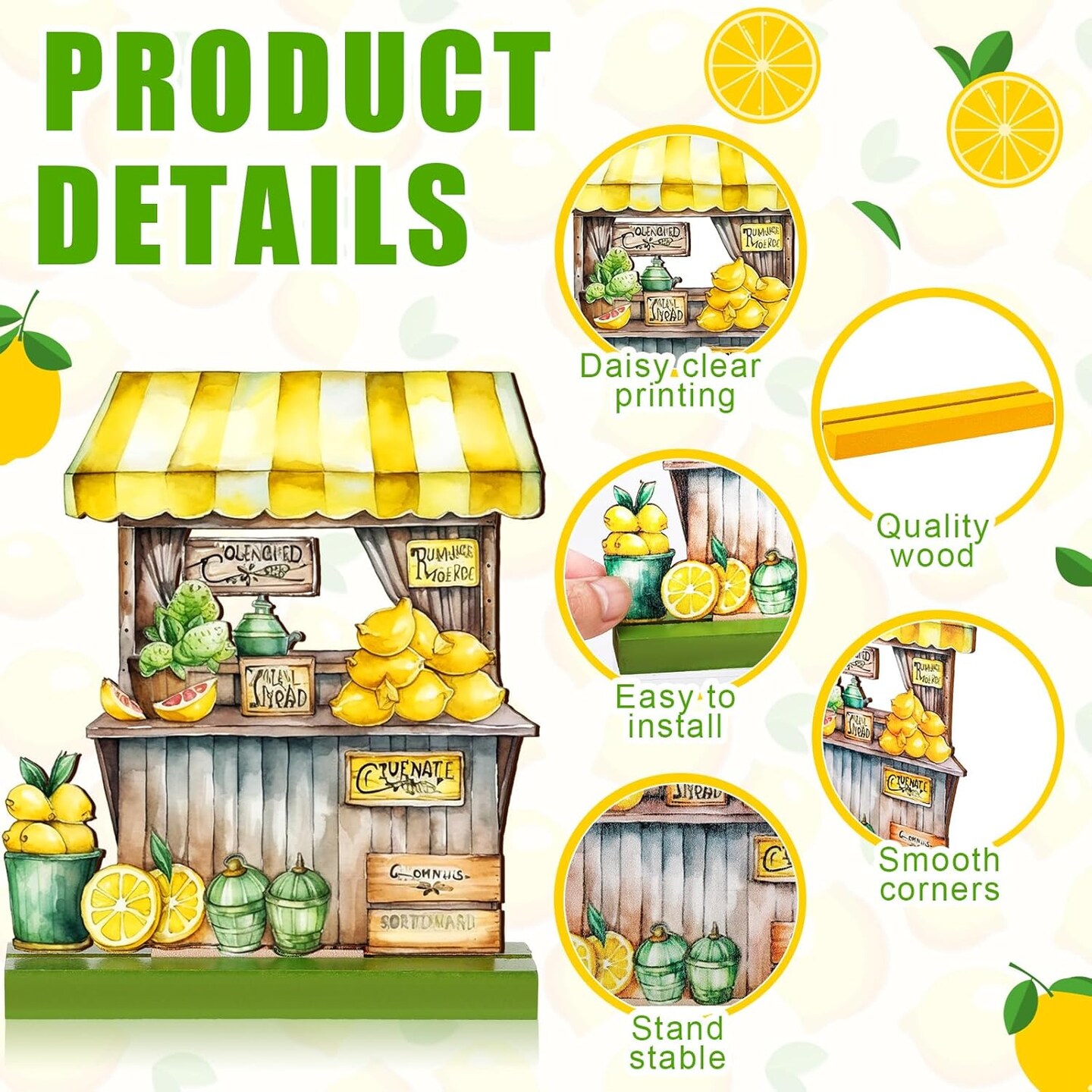 6 Pcs Summer Tabletop Decor Lemon Wooden Tabletop Decor for Home Party Office Kitchen Shelf Display
