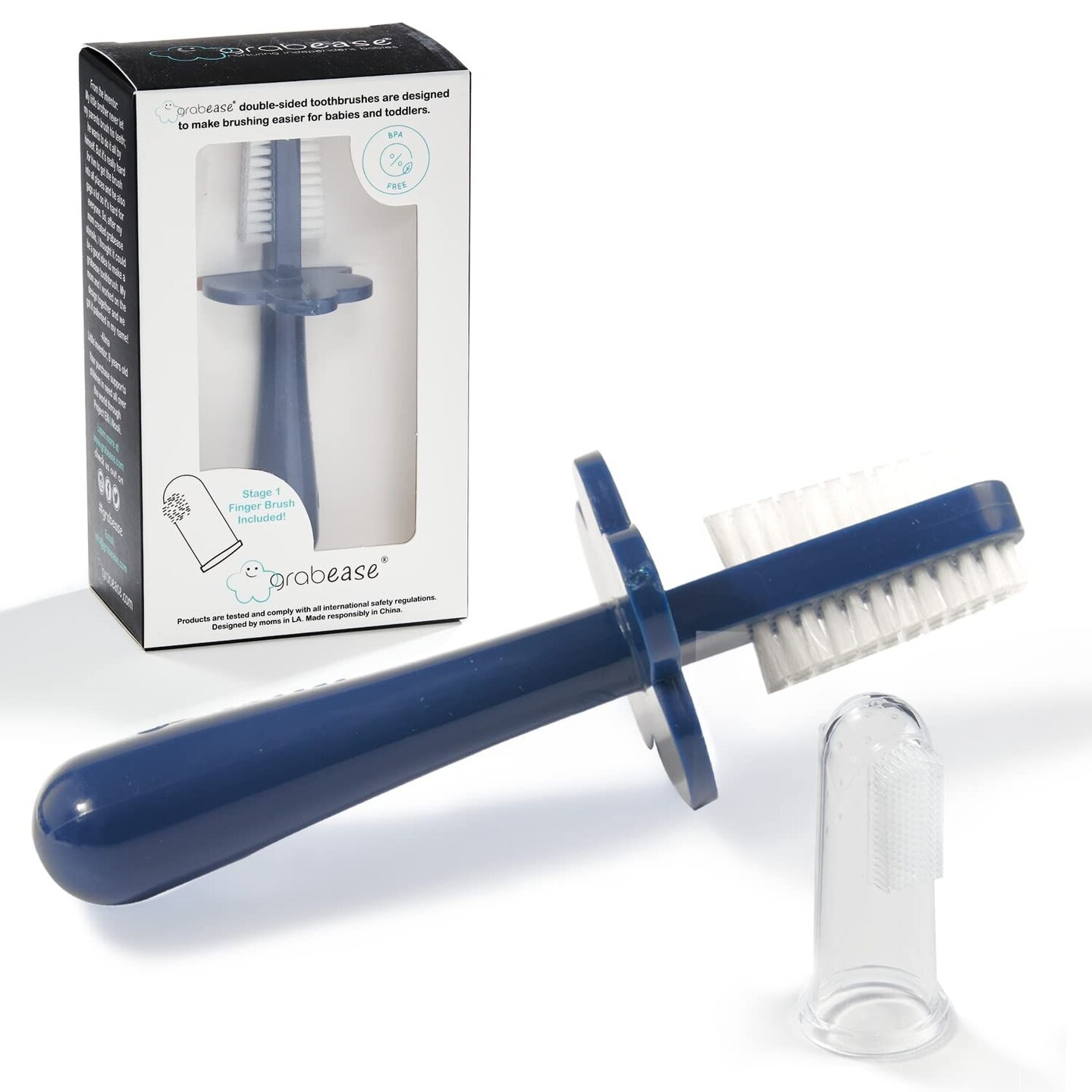 Grabease Baby Toothbrush Double Sided - Training Finger Toothbrush for Toddler Infant, BPA-Free &#x26; Phthalate-Free for Baby &#x26; Toddler, 1 Pack, Navy