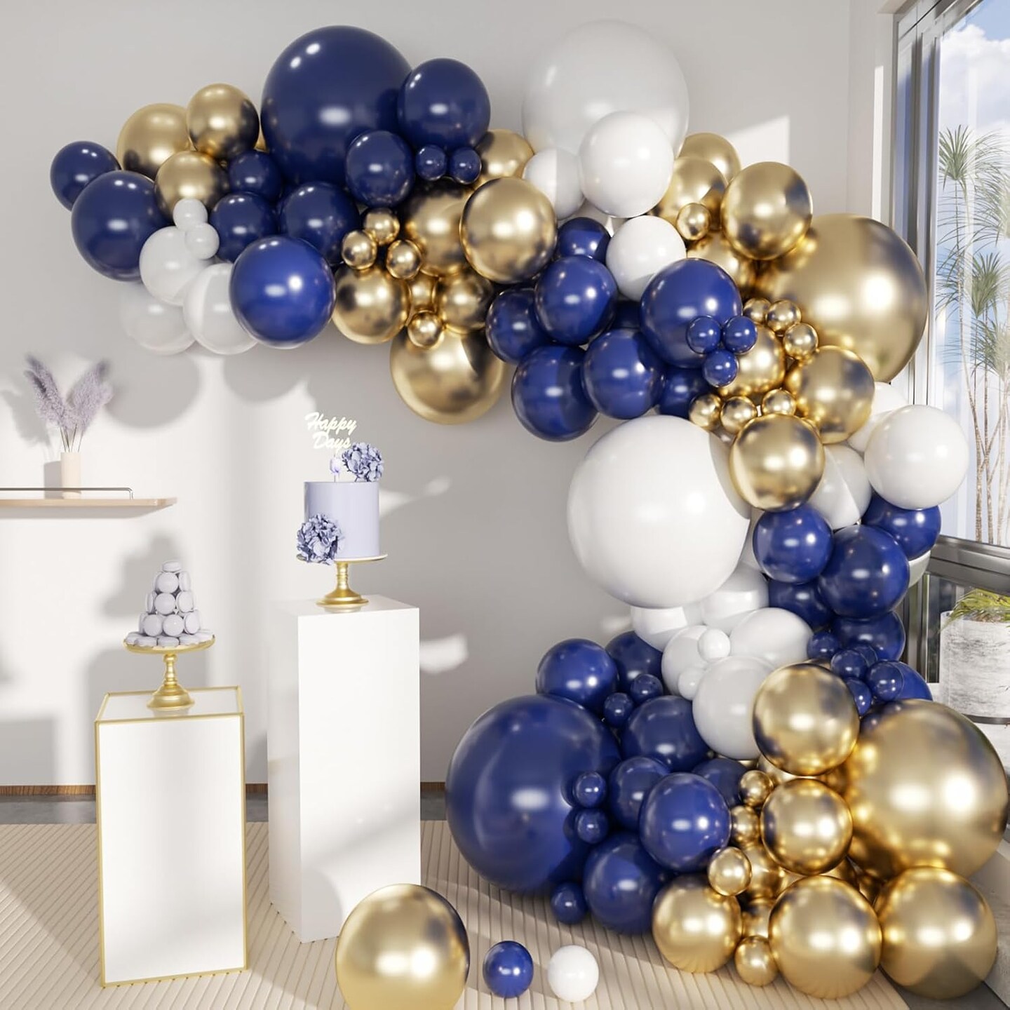 141Pcs Blue White Gold Latex Balloons Garland Arch Kit