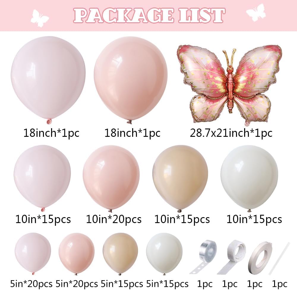 Butterfly Latex Balloon Arch Garland Kit 142pcs