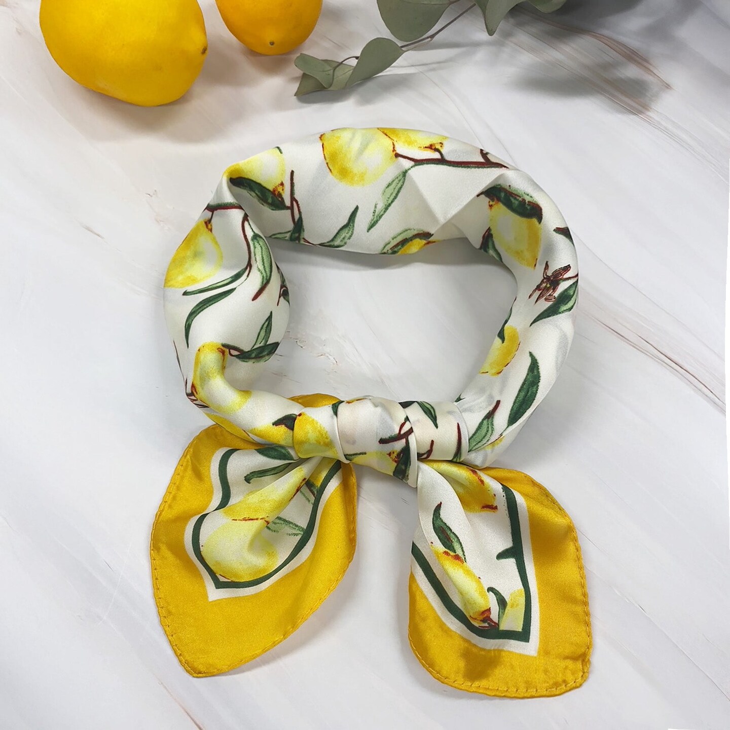 Wrapables Satin Neckerchief Square Scarf 26.5 x 26.5 Inches, Lemons