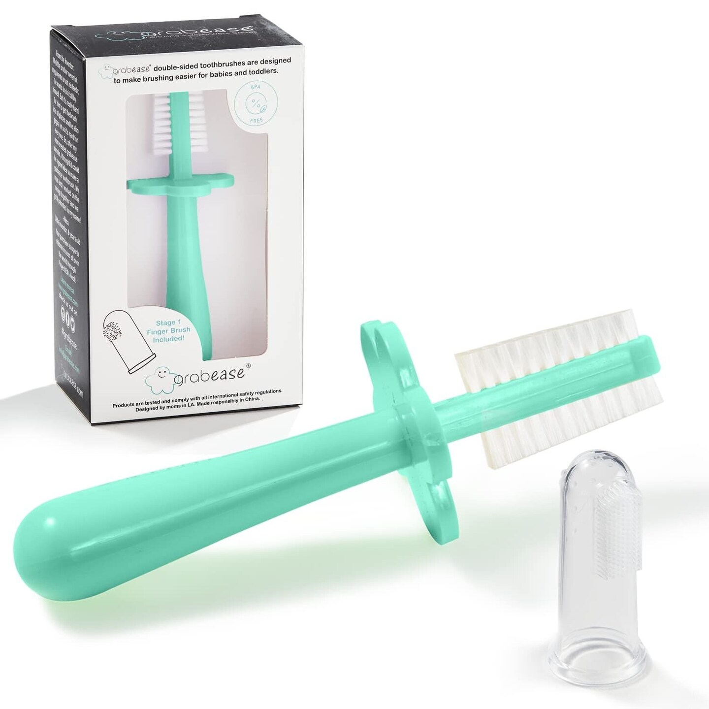 Grabease Baby Toothbrush Double Sided - Training Finger Toothbrush for Babies and Infants Ages 1–11 Months, Food-Safe & Phthalate-Free, 1 Pack, Mint
