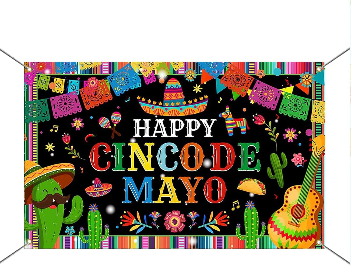 Cinco de Mayo Banner Backdrop – 6x3.6 Ft Mexican Fiesta Party Background – Taco, Cactus & “Happy Cinco de Mayo” Photo Booth Decoration for Carnival, Birthday & Fiesta Events – Perfect for Mother's Day Card Making Displays