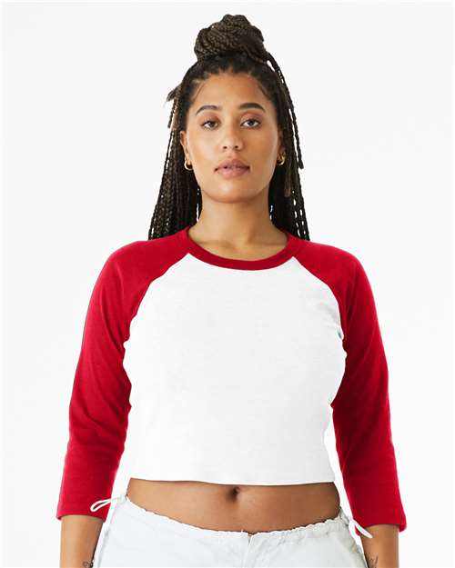 BELLA + CANVAS Women’s Micro Rib Three-Quarter Raglan Baby Tee for Layering Wear & Everyday Comfort