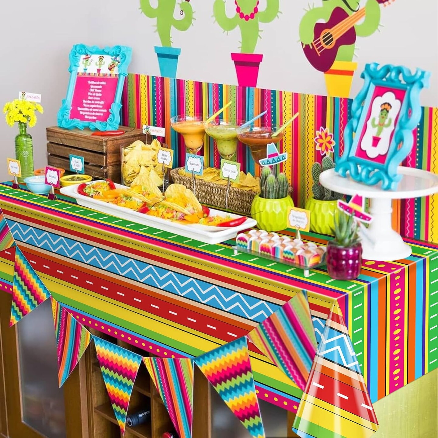 Cinco de Mayo Disposable Plastic Tablecloth – 54" x 108" Mexican Fiesta Printed Table Cover for Party Decorations, Indoor & Outdoor Taco Night & Holiday Supplies