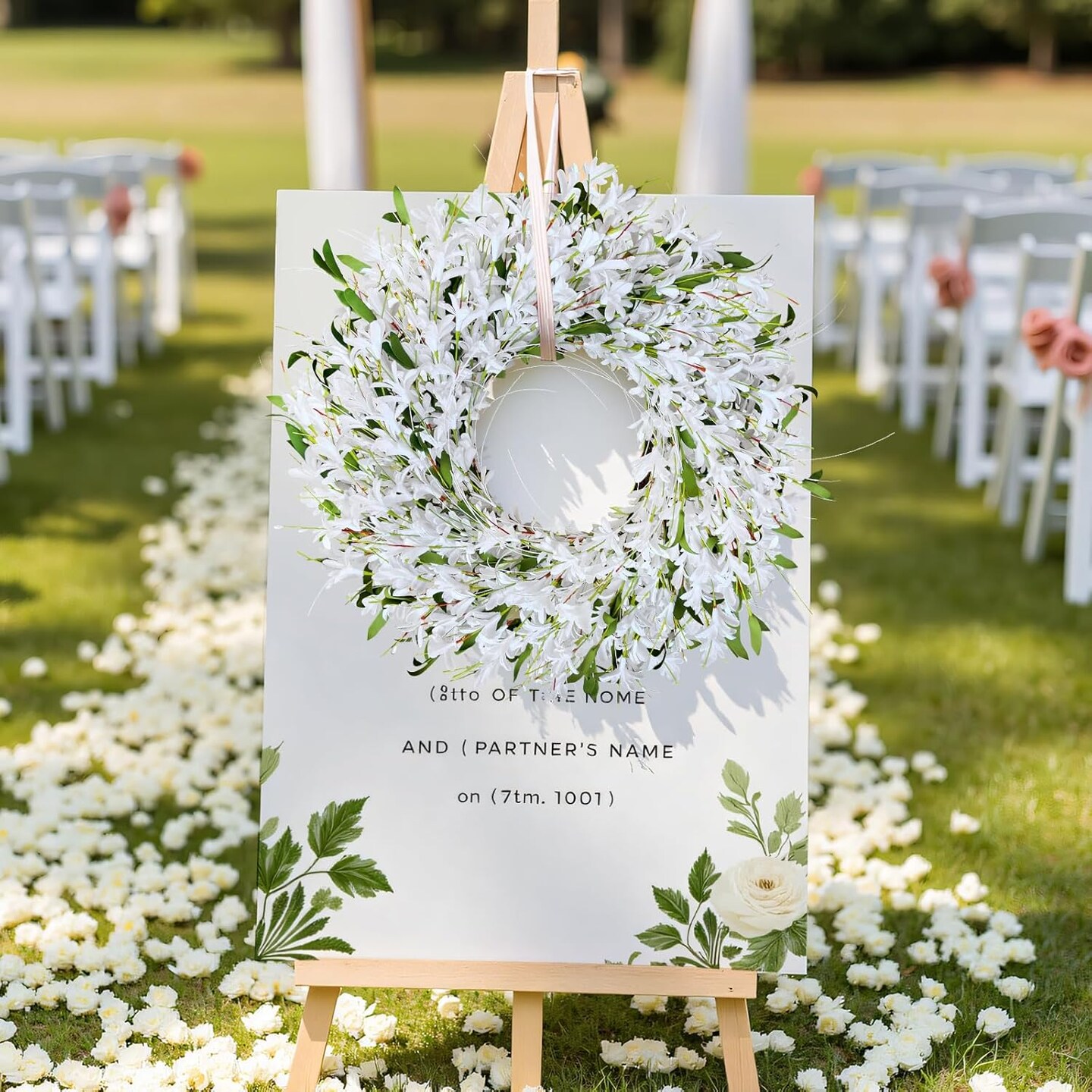 24" White Forsythia Wreath – Handmade Summer Front Door Décor