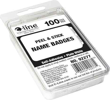 Pressure Sensitive Peel and Stick Name Badges, Plain White, 3.5 x 2.25 Inches, Self-Adhesive Visitor Badge Labels, 100 Count Box