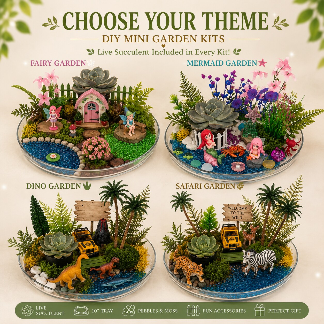 Create Your Own Mini Garden Kit Live Succulent Included Fairy