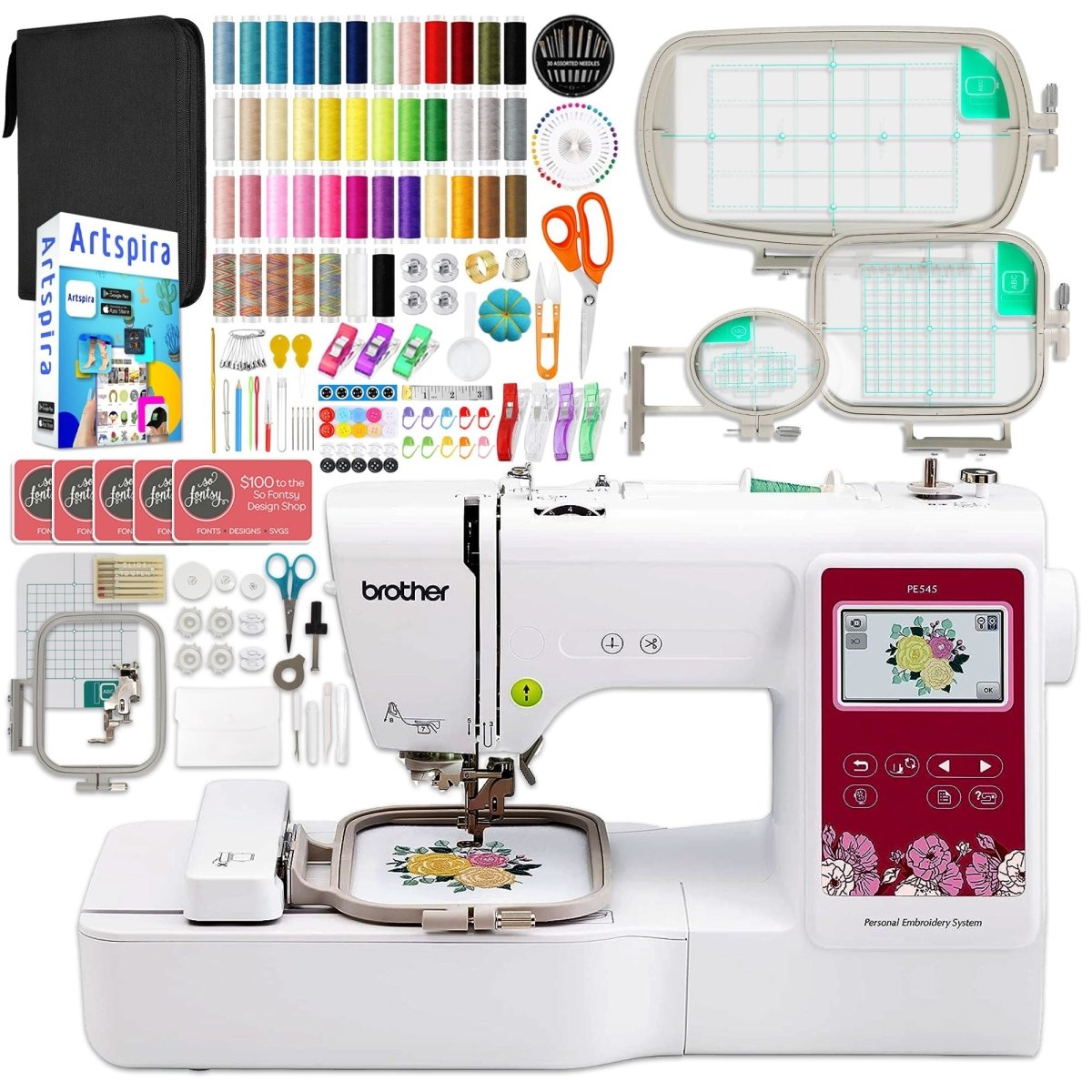 brother 3135 各色5セット Brother PE545 Embroidery Machine with with Deluxe Hoop Bundle