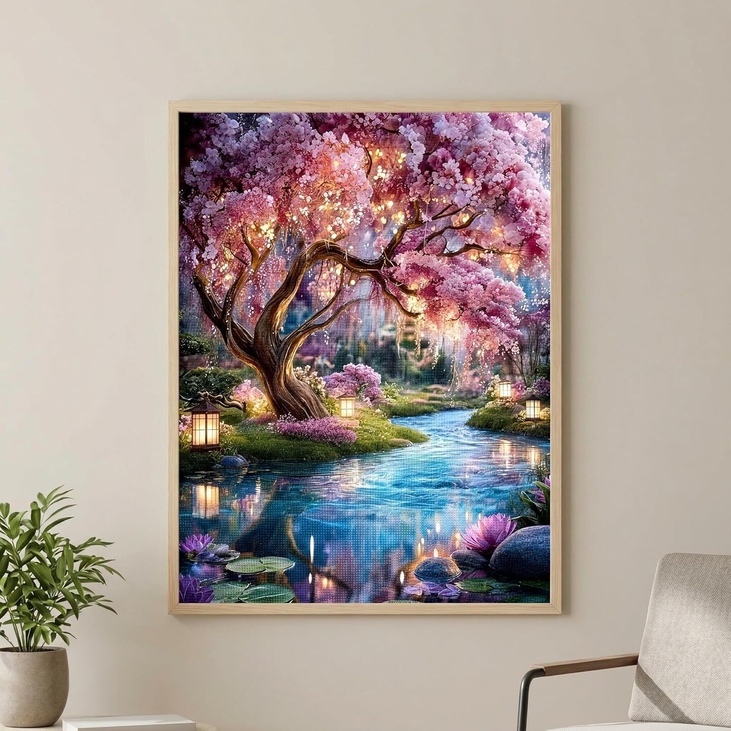 Cherry Blossom Tree Diamond Painting Kit for Adults Beginners, 5D