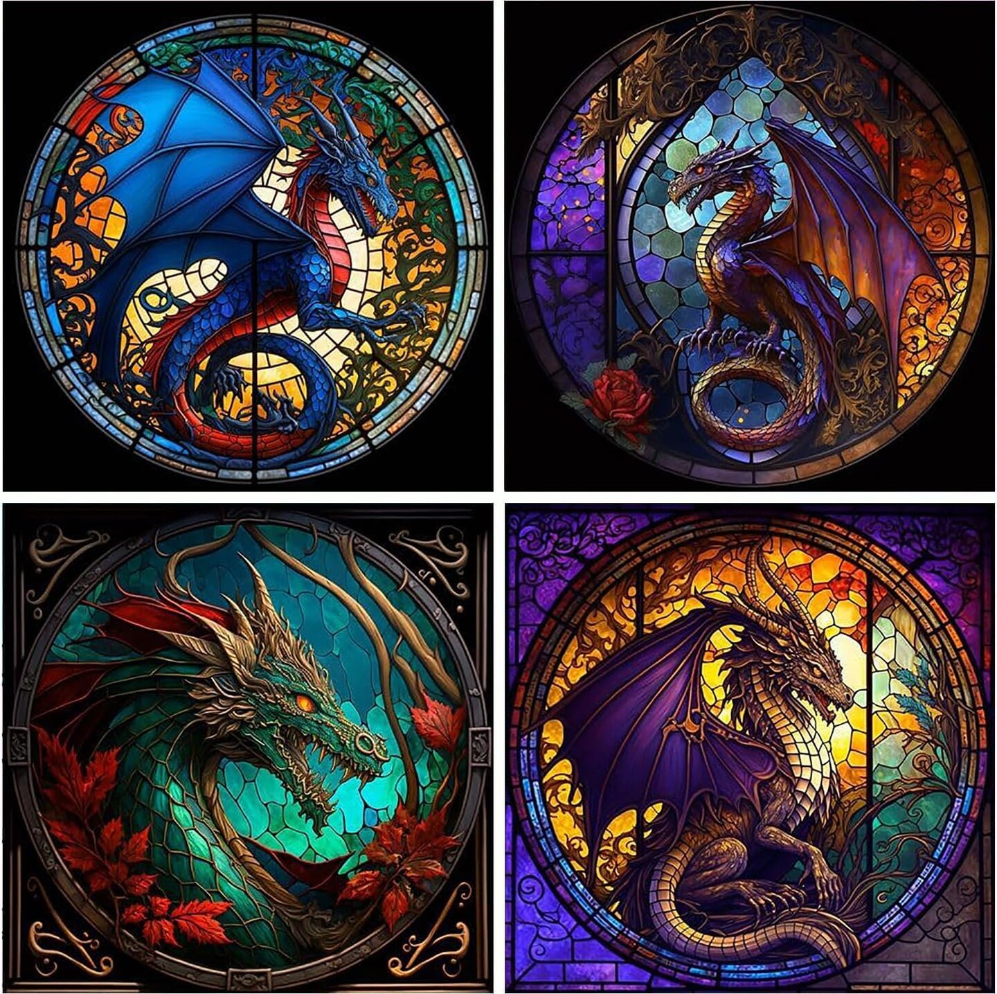 4 Pack Dragon Diamond Painting Kits for Adults, 5D Full Drill DIY