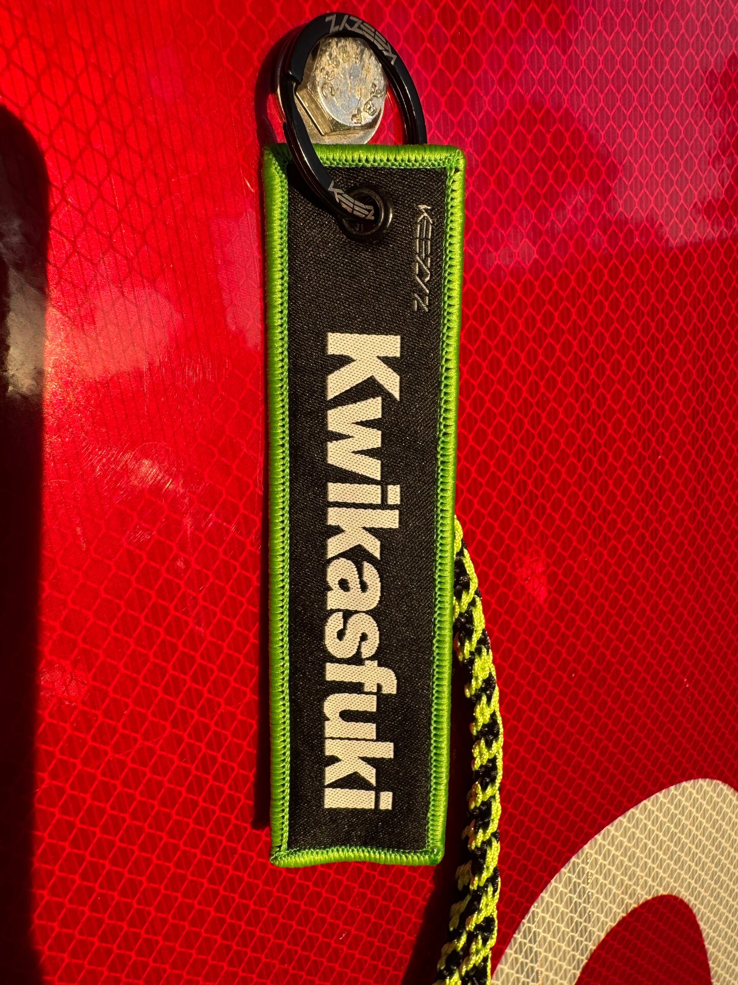 Motorcycle Keychain Lanyard KwikAF Neon Green and Black Biker