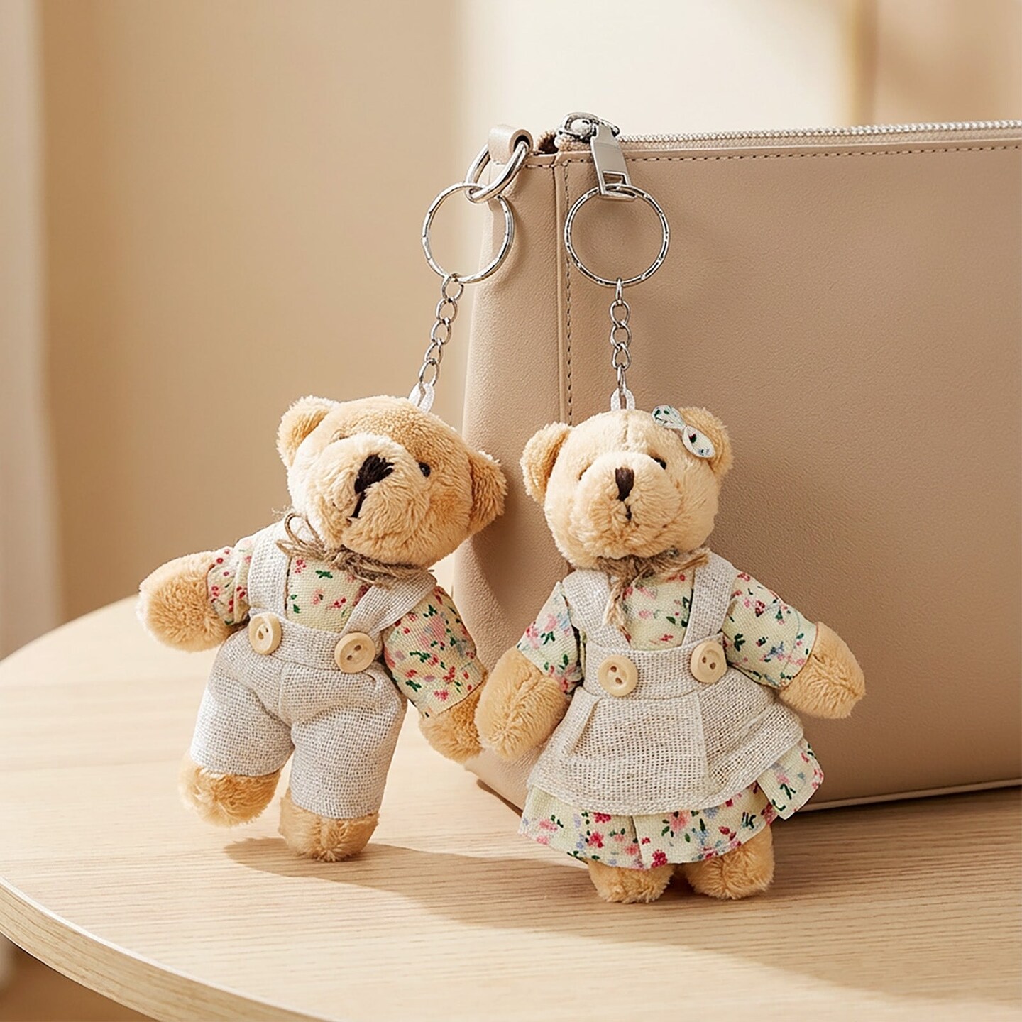 Wrapables Country Floral Plush Stuffed Animal Doll Keychain Bag Charm (Set of 2), Bear Couple