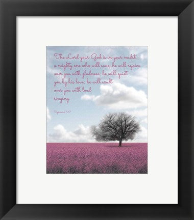 Framed Art Zephaniah 3:17 The Lord Your God (Colored Landscape) Wall Decor 18x24 Artwork