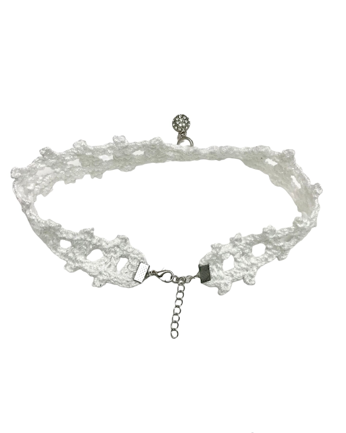 Choker Necklace White with a Silver Charm Crochet Brand New
