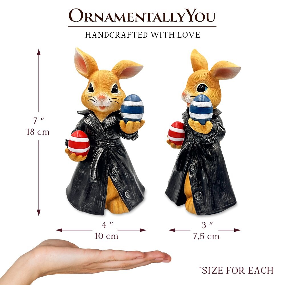 Covert Carrot Collector Funny Bunny Agent Figurine, 7" Dueling Easter Rabbit Garden Statue
