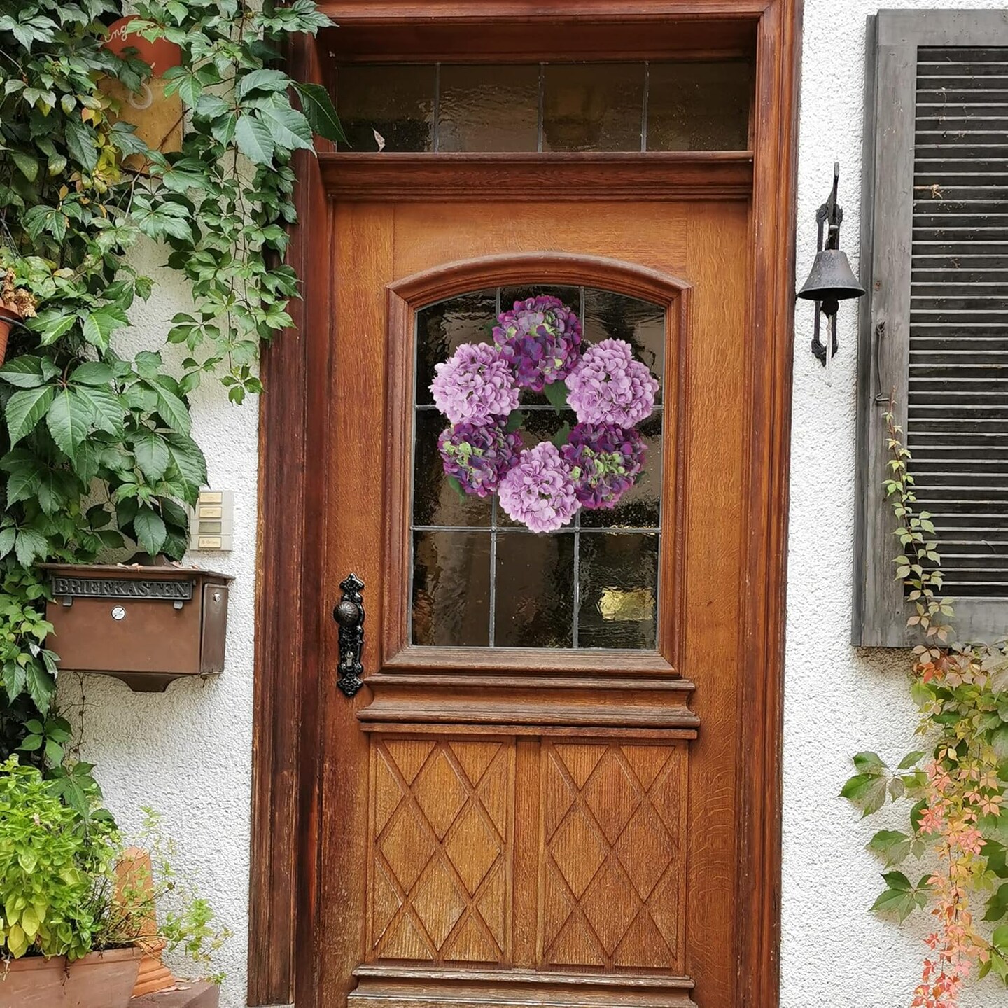 2-Pack: Magenta Pink Hydrangea Wreath, 15" Wide, Grapevine Ring, Front Door Wreath by Floral Home®