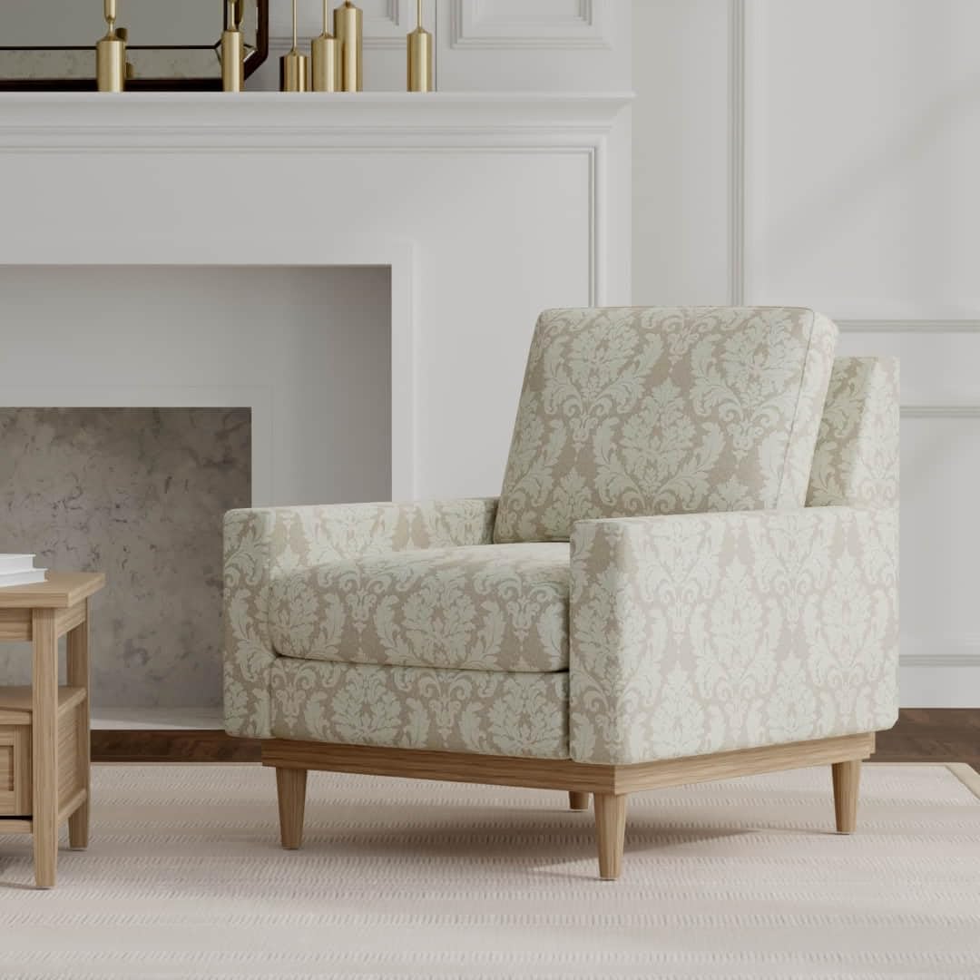 Natural Damask Woven Pattern Upholstery Fabric by The Yard - SKU: Huey Beige