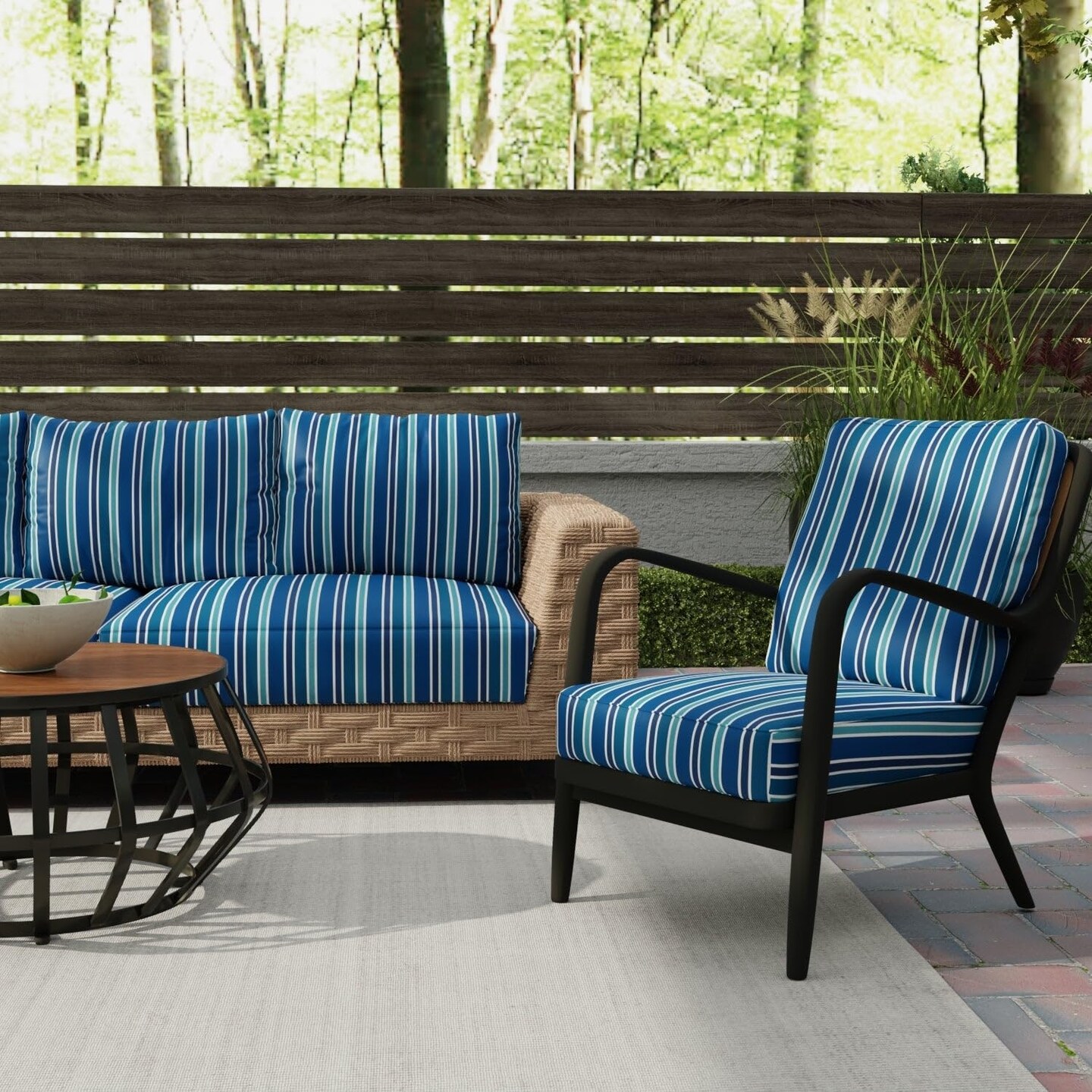 Blue Stain Resistant Performance Pet Friendly Stripe Print Upholstery Fabric by The Yard - SKU: Palm Beach Coastal