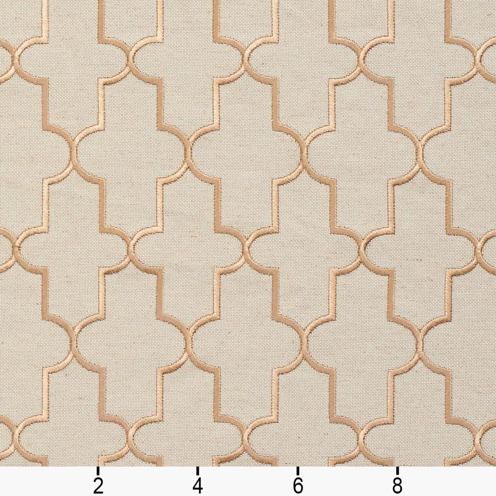 Natural Embroidery Geometric Linen Look Woven Pattern Upholstery Fabric by The Yard - SKU: Barron Fawn