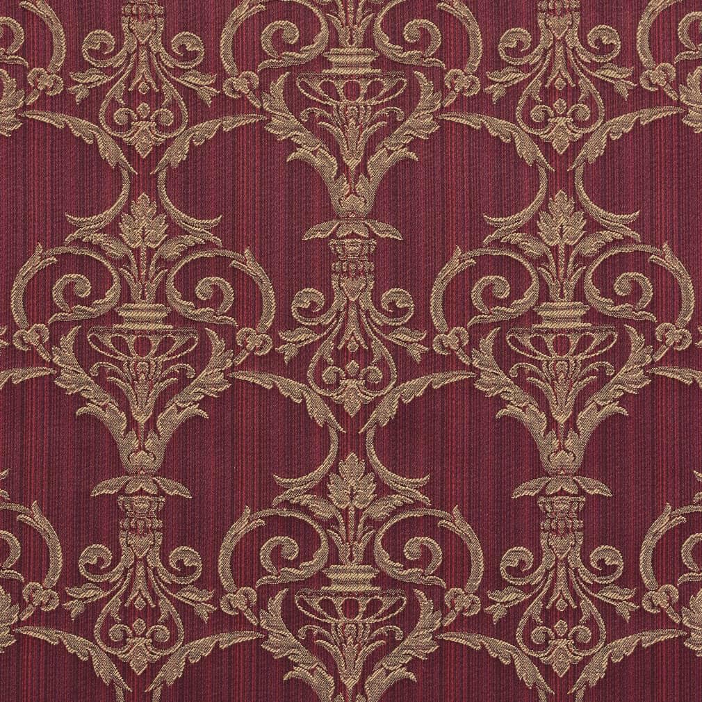 Red Damask Woven Pattern Upholstery Fabric by The Yard - SKU: Damien Ruby