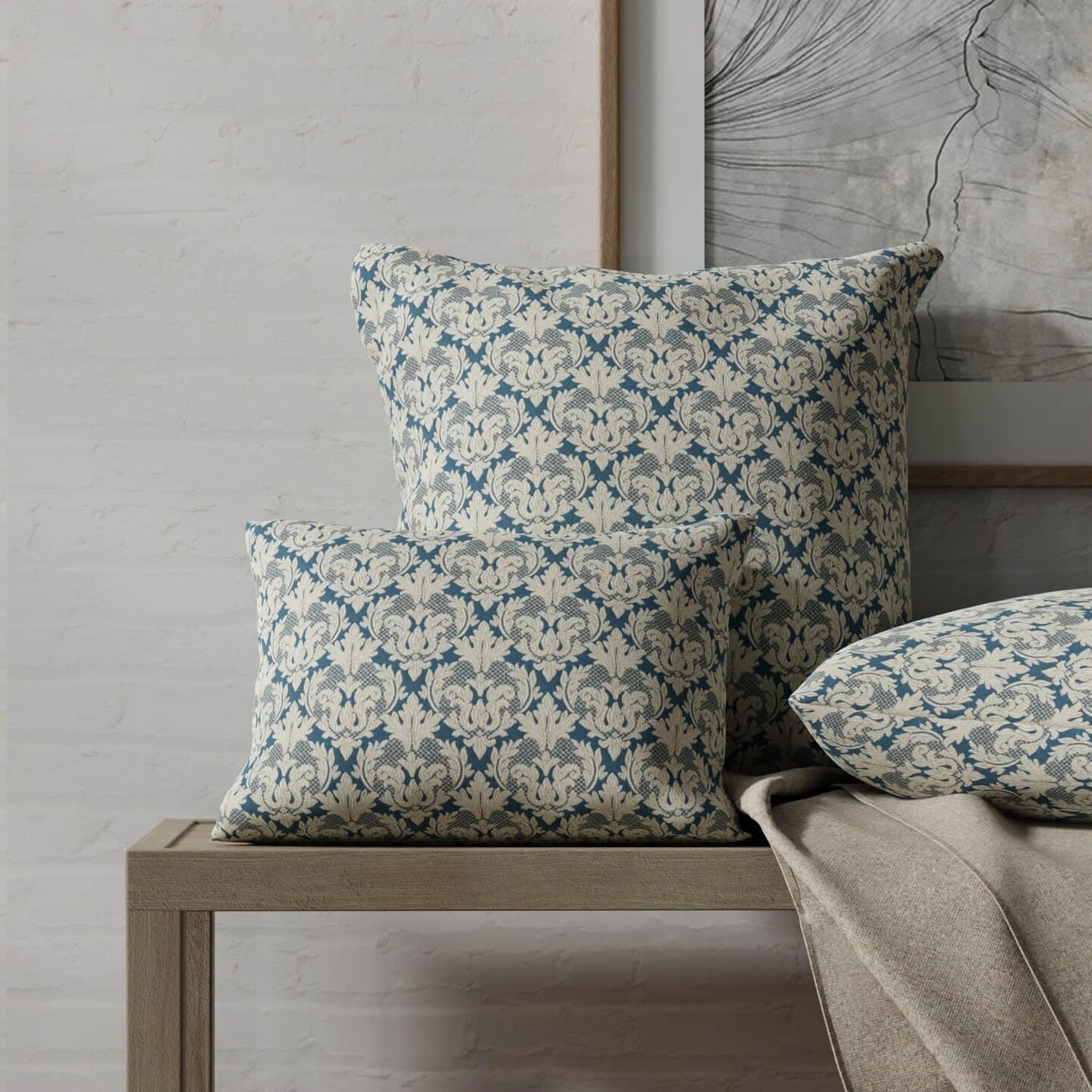 Blue Abstract Damask Woven Pattern Upholstery Fabric by The Yard - SKU: Hudson Royal