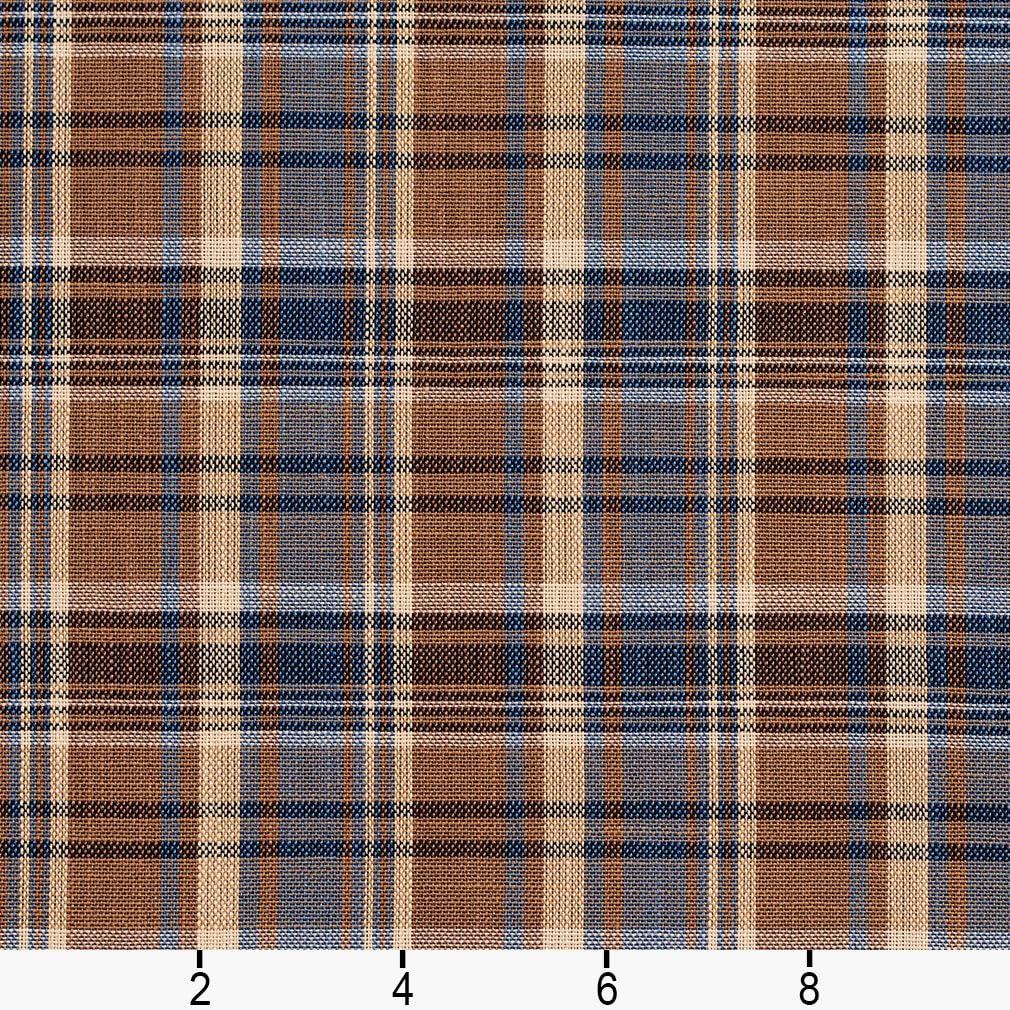Blue Brown Plaid Linen Look Woven Pattern Upholstery Fabric by The Yard - SKU: Homer Indigo