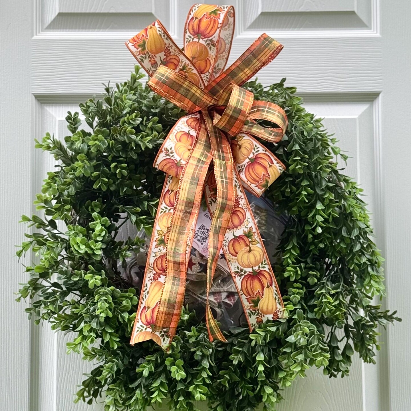 Evergreen Boxwood Wreath with 4 Interchangeable Bows All Seasons