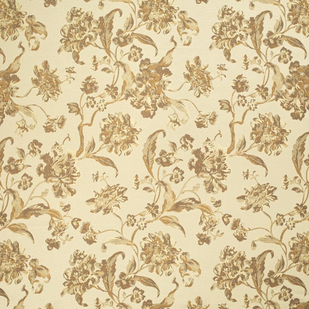 Natural Yellow Floral Woven Pattern Upholstery Fabric by The Yard - SKU: Devin Champagne