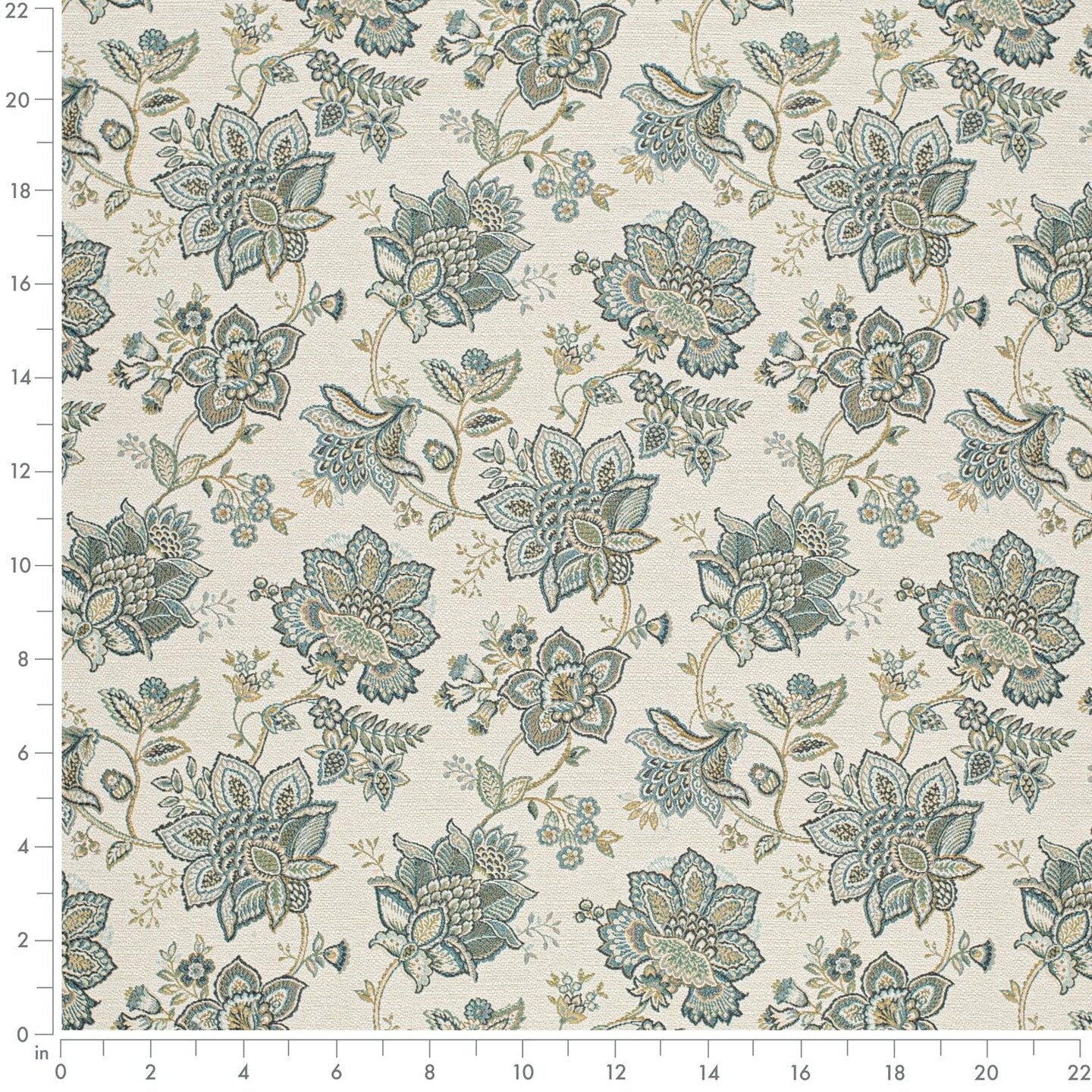 Aqua Floral Tapestry Woven Pattern Upholstery Fabric by The Yard - SKU: Santiago Meadow