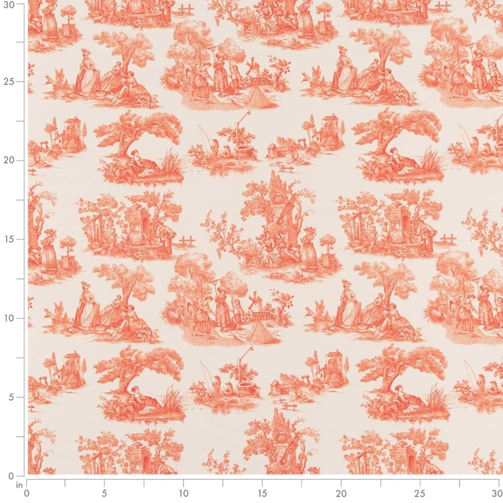Orange Toile Print Upholstery Fabric by The Yard - SKU: Washburn Mango