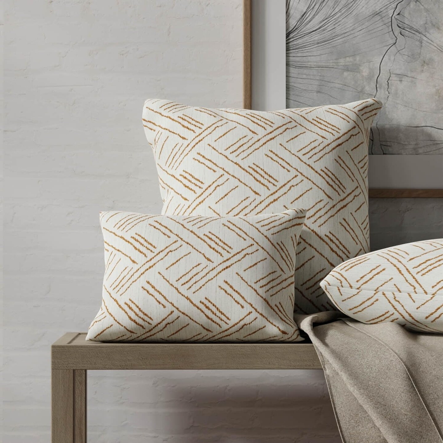 Brown Global Geometric Woven Pattern Cotton Blend Upholstery Fabric by The Yard - SKU: Cinzia Toffee