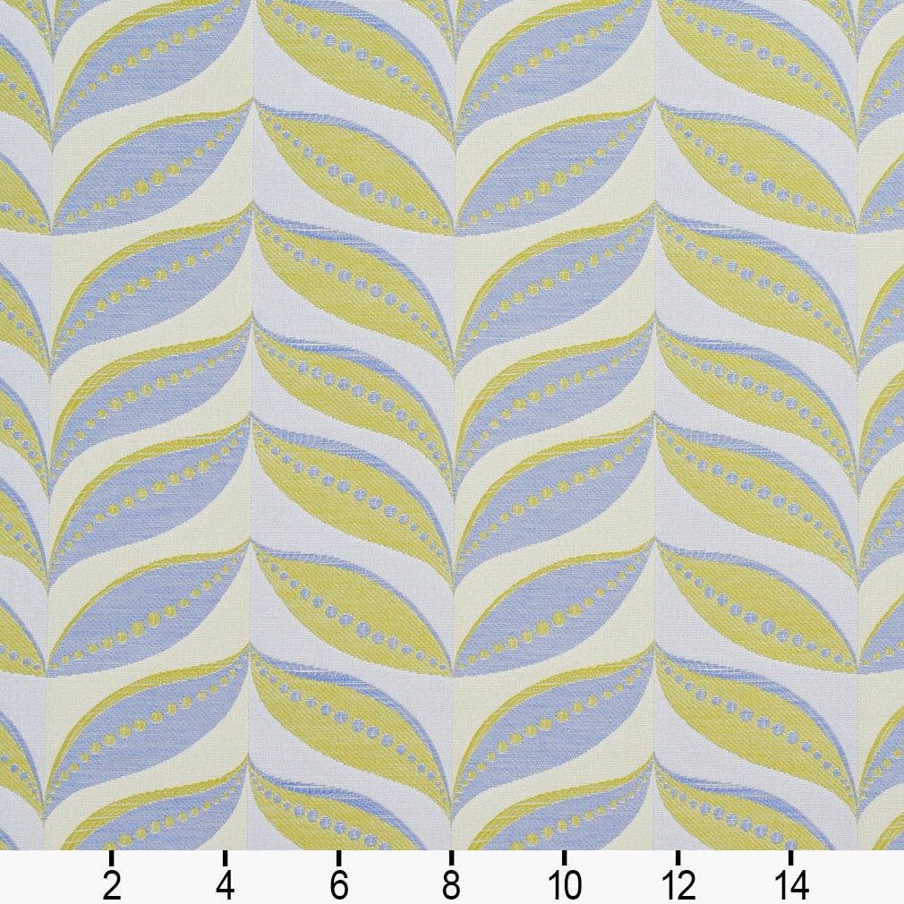 Blue Green Stain Resistant Performance Pet Friendly Abstract Leaves Woven Pattern Upholstery Fabric by The Yard - SKU: Julie Bluebell