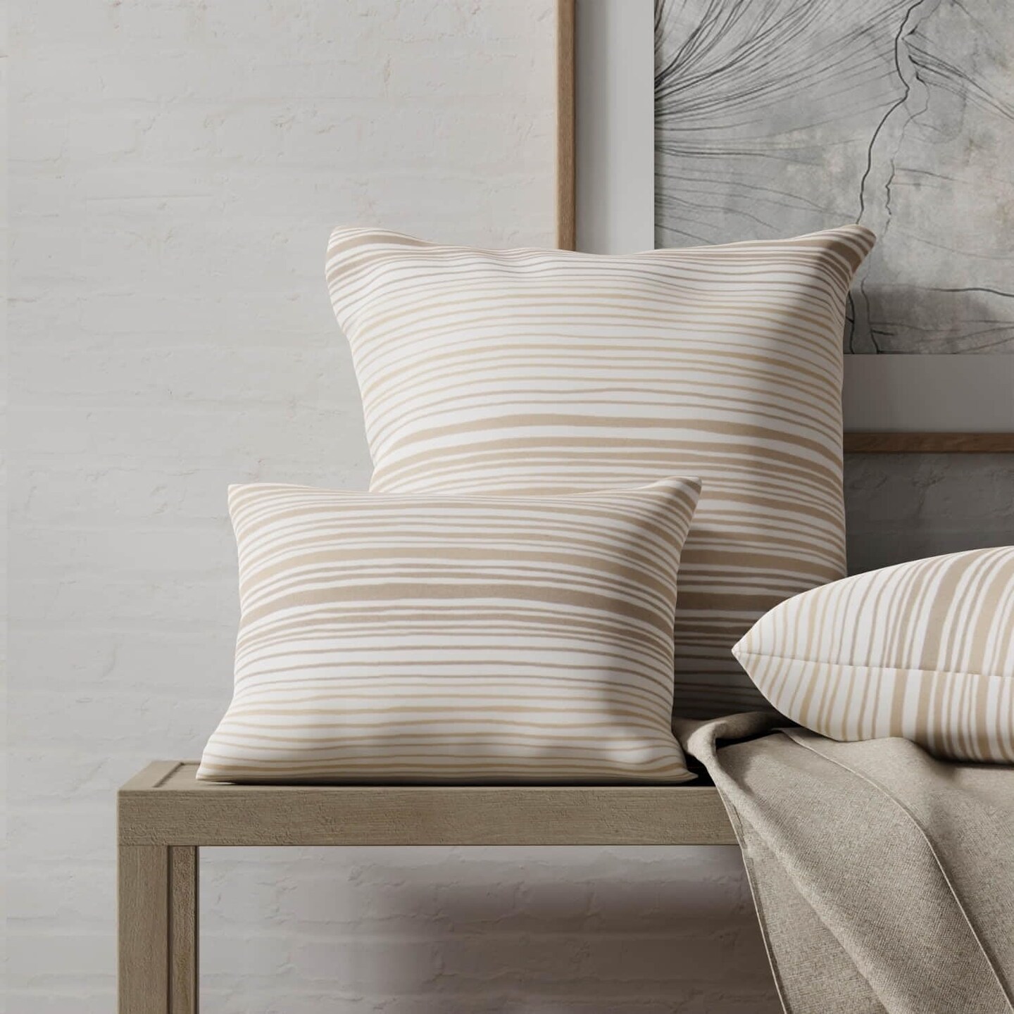 Natural Stain Resistant Performance Pet Friendly Stripe Print Upholstery Fabric by The Yard - SKU: Reynolds Sand