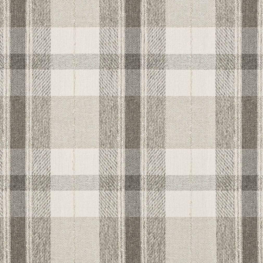 Natural Brown Grey Stain Resistant Performance Pet Friendly Plaid Woven Pattern Upholstery Fabric by The Yard - SKU: Memphis Mushroom