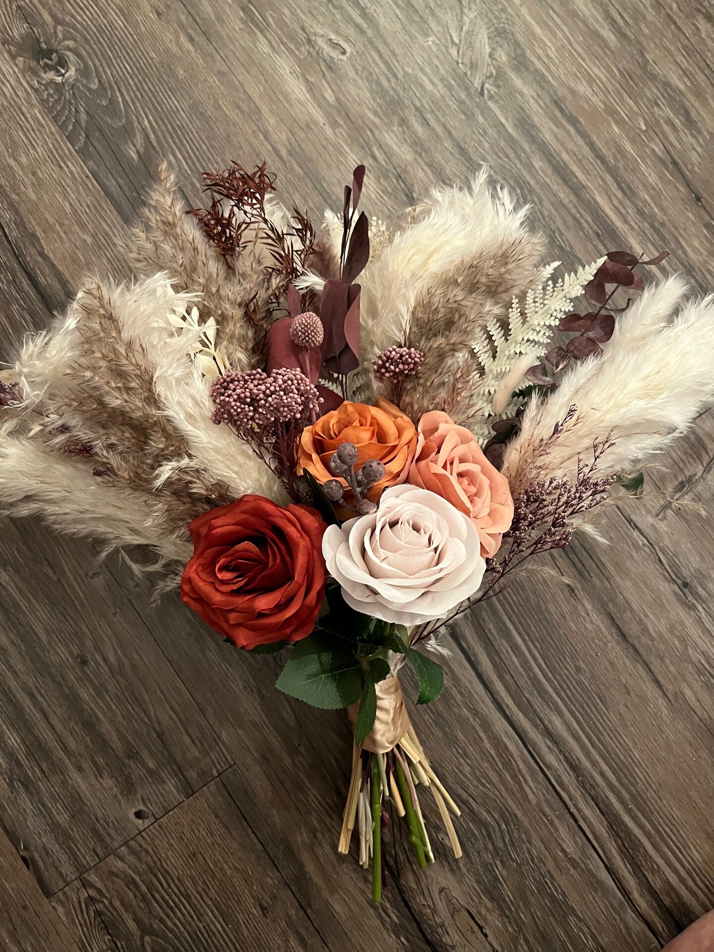Boho Pampas Grass Terracotta Rose Wedding Bouquet Dried Look Rustic Bridal  Flowers | MakerPlace by Michaels, image size:810x1080