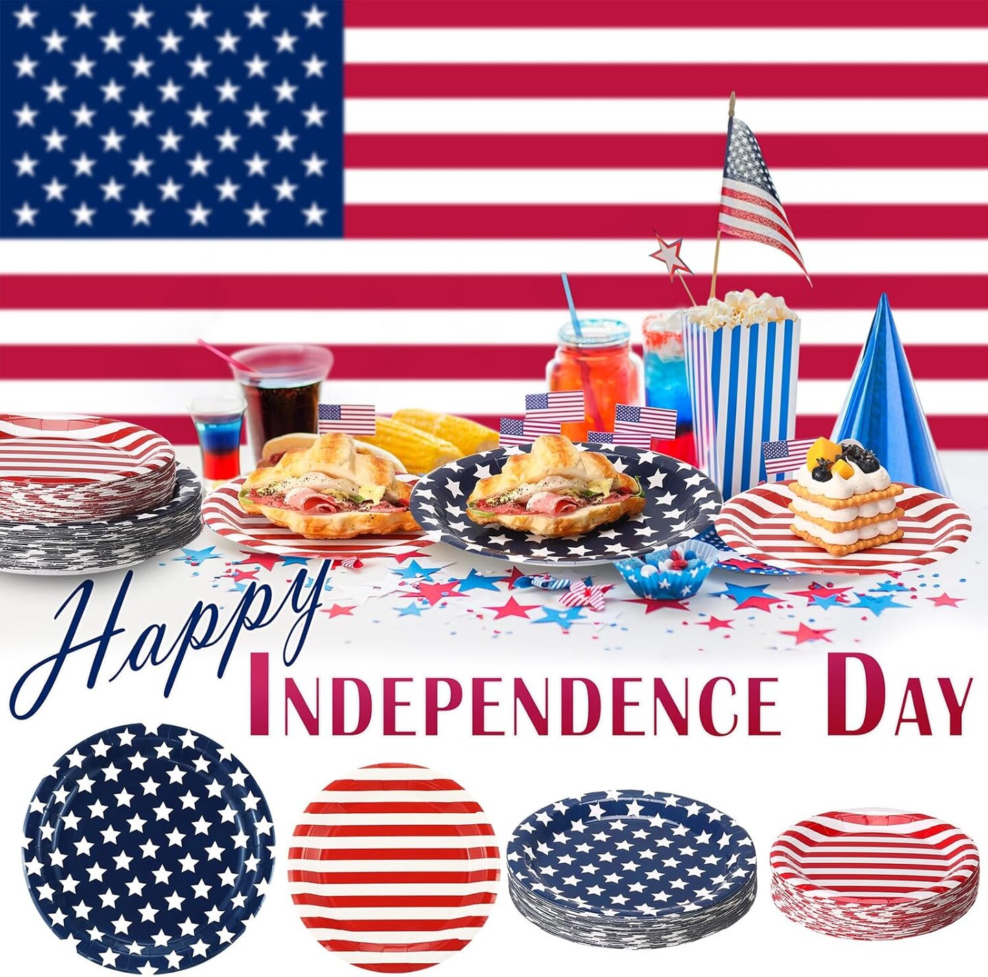100 Pack 4th of July Paper Plates Patriotic Paper Plates American Flag for Patriotic Party, Independence Day Dessert Party Favors for Veterans Day Election Day