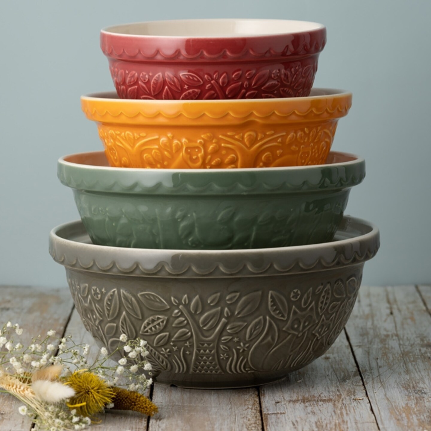 Mason Cash In The Forest Fox Size 12 Mixing Bowl, Gray, 4.25 Quart