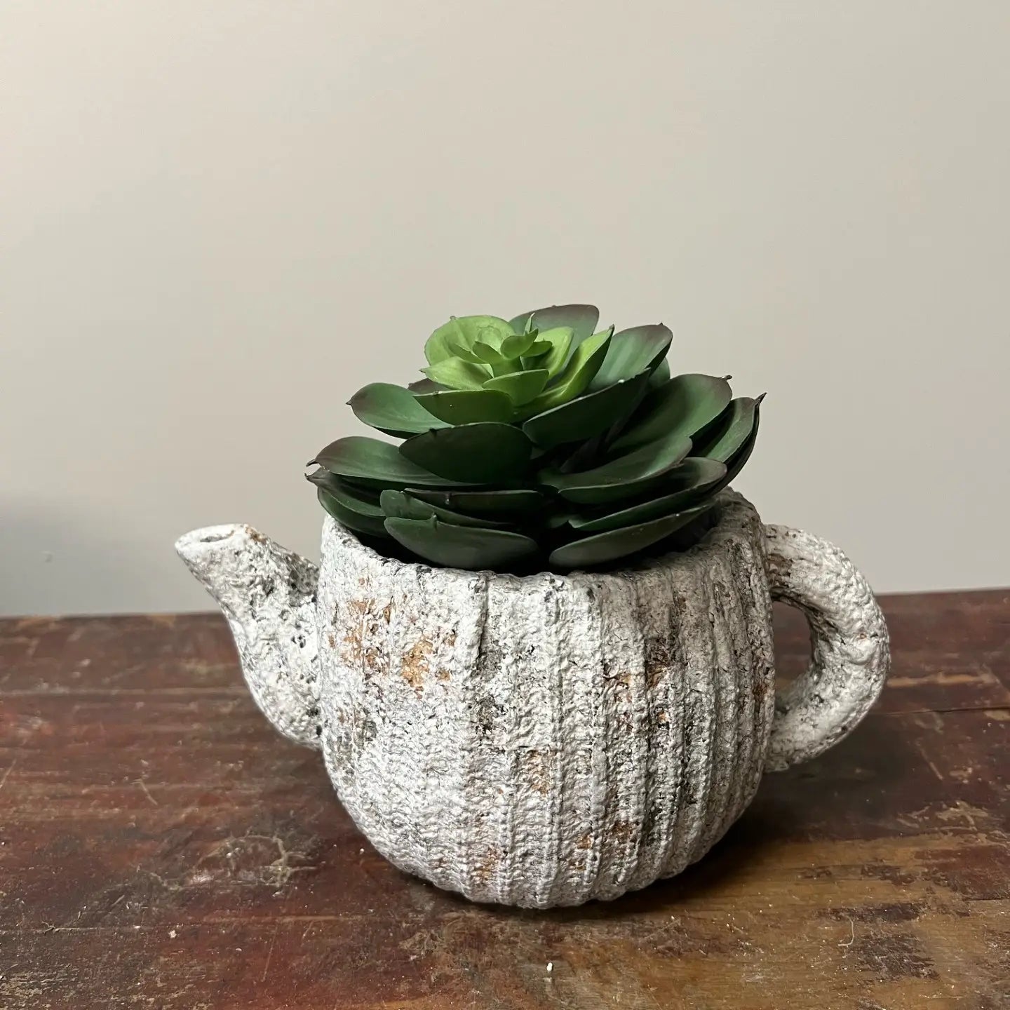 Teapot Design Cement Planter Pot for Indoor Plants Kitchen Shelf Decor