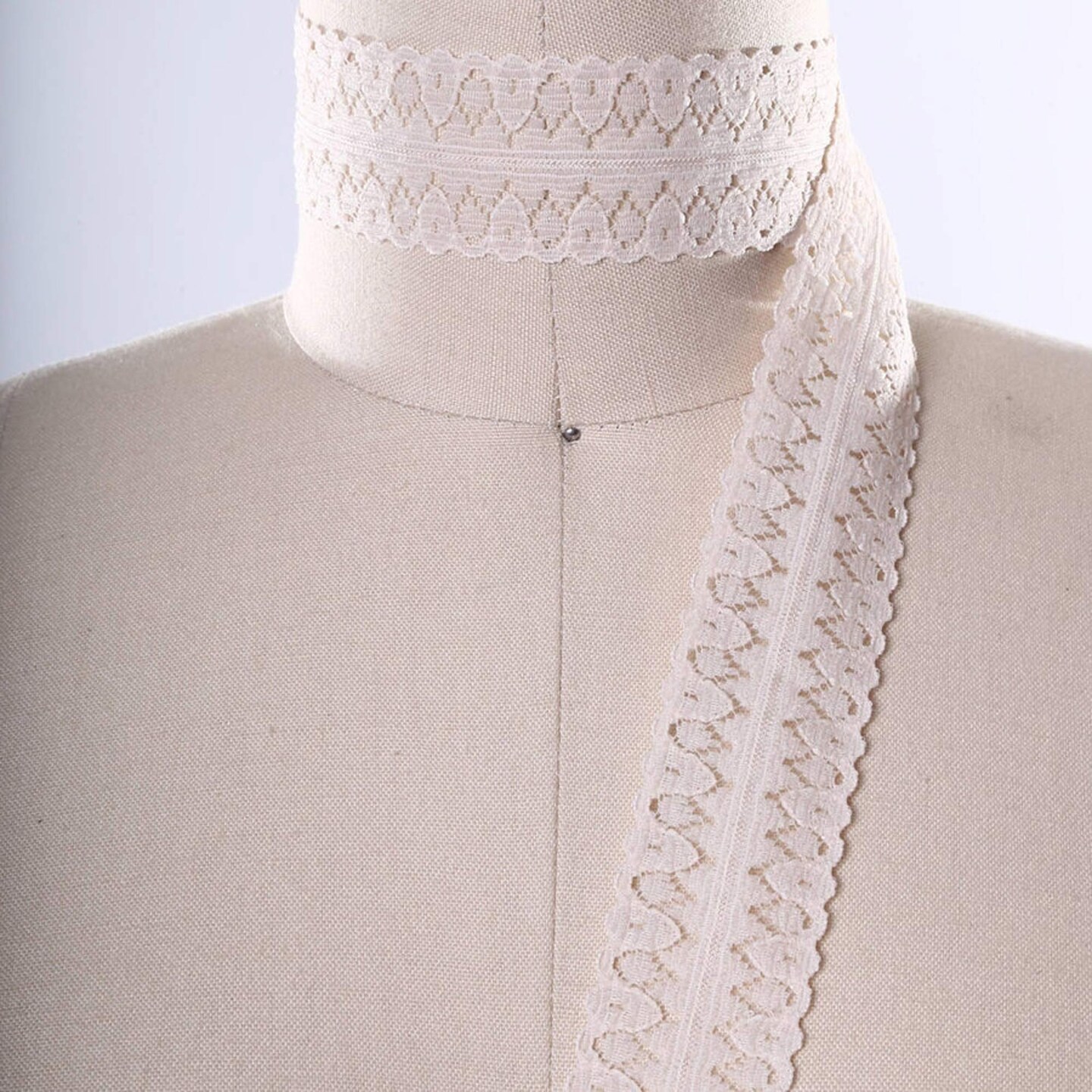 2 Yards Nude Cotton Eyelet Cluny Lace Ribbon Trim with Ridged Edging for Sewing