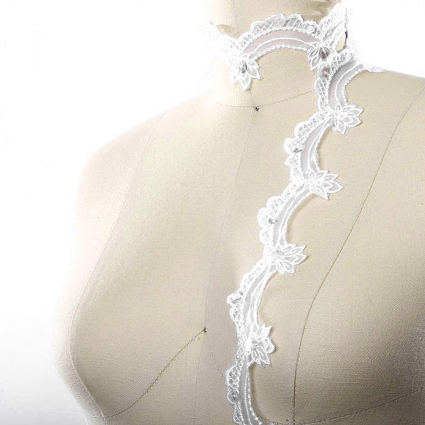 1 Yard 1 Inch Ivory Sequined Polyester Bridal Flower Lace Trim